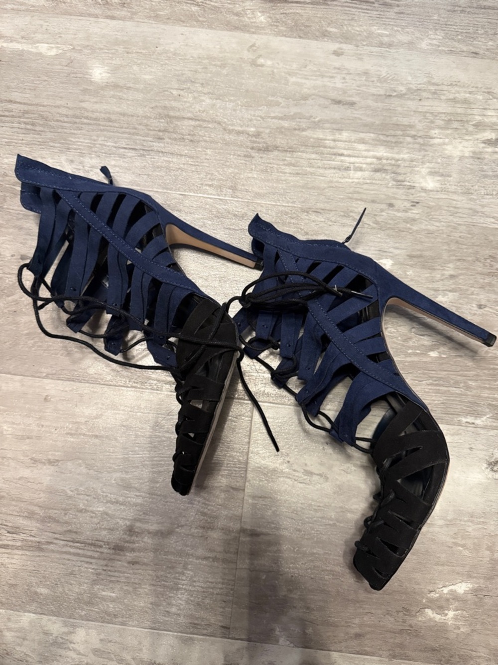 Zara Navy and Black Lace-Up Strappy High Heel Sandals - Picture 2 of 5